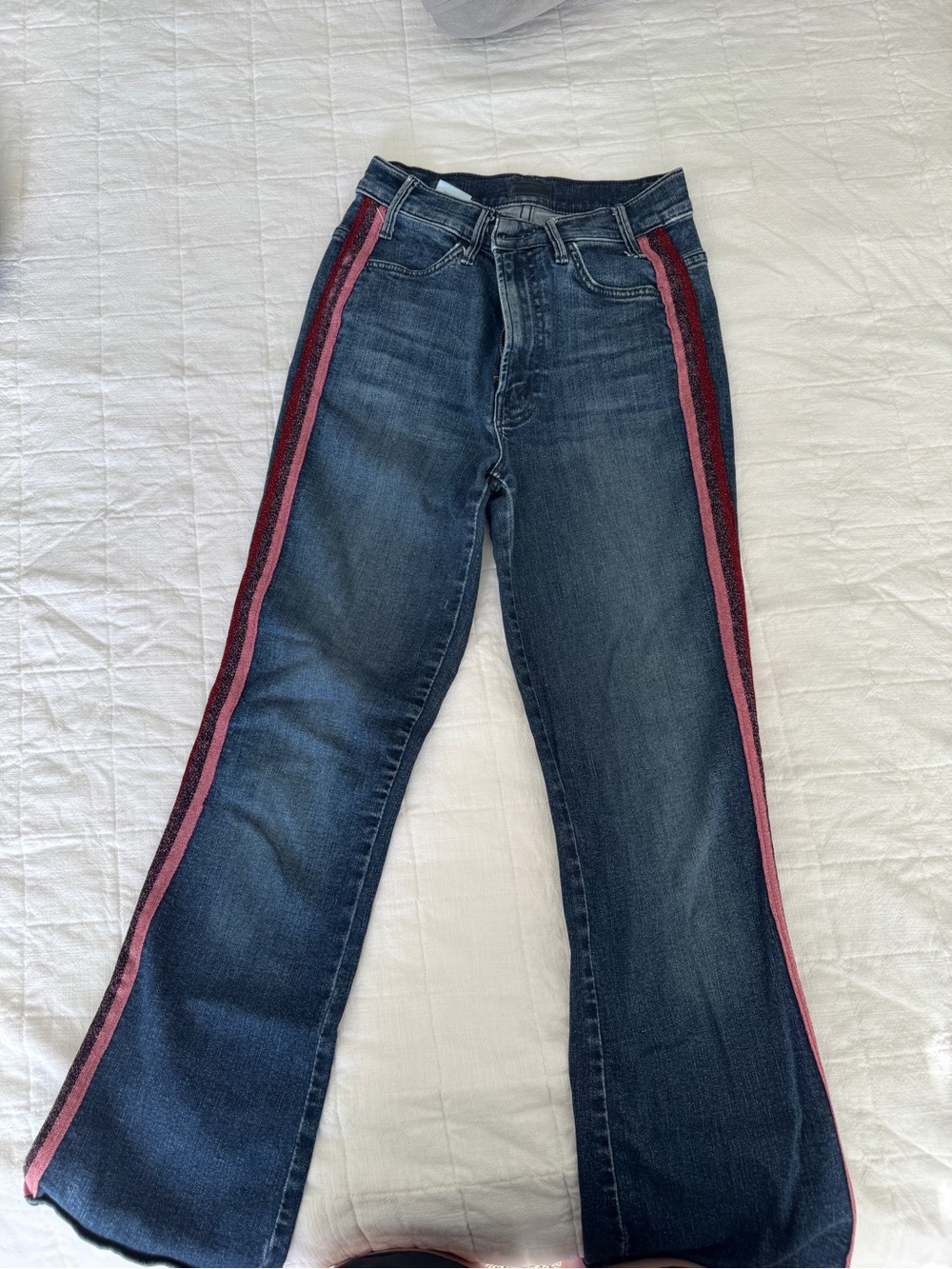 MOTHER Dark Wash Women's Jeans with Pink Side Stripes